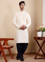 Viscose Off White Ceremonial Wear Weaving  Readymade Kurta